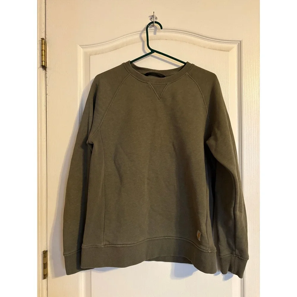Carhartt Womens Relaxed Fit Crewneck Sweatshirt Olive Green Sleeve Logo L 104410